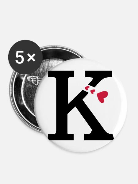 Großbuchstabe K mit Herzen - Buttons groß 56 mm (5er Pack) - Weiß
