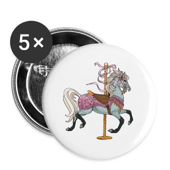 Cheval de carrousel - Lot de 5 grands badges (56 mm) - blanc - Devant