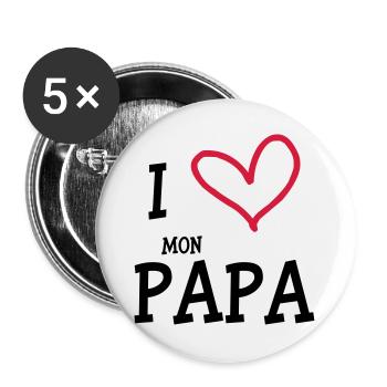 I Love mon Papa - Lot de 5 grands badges (56 mm) - blanc - Devant