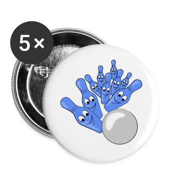 Kegeln Sport Spiel - Buttons groß 56 mm (5er Pack) - Weiß - Vorne