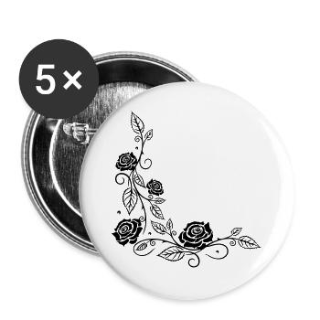Roses with filigree ornament and leaves, in love - Buttons large 2.2''/56 mm (5-pack) - white - Front