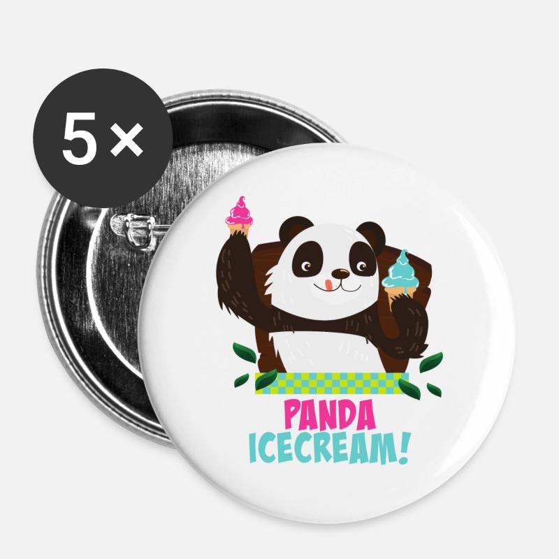 Panda with ice cream - Buttons large 2.2''/56 mm (5-pack) - white