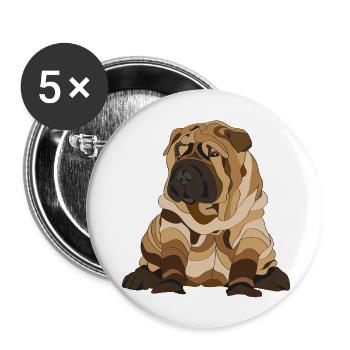 Chien de pli chinois Shar pei - Lot de 5 grands badges (56 mm) - blanc - Devant