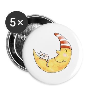 Cat in the moon I dream I Good night gift - Buttons large 2.2''/56 mm (5-pack) - white - Front