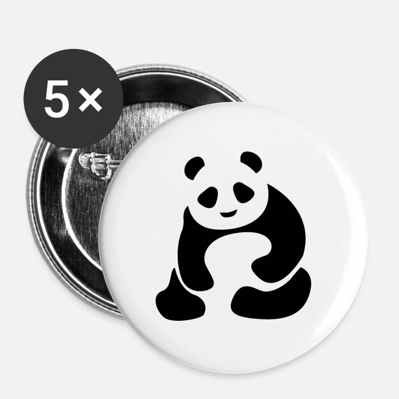 Panda - Panda Bär - Pandabär - Buttons groß 56 mm (5er Pack) - Weiß