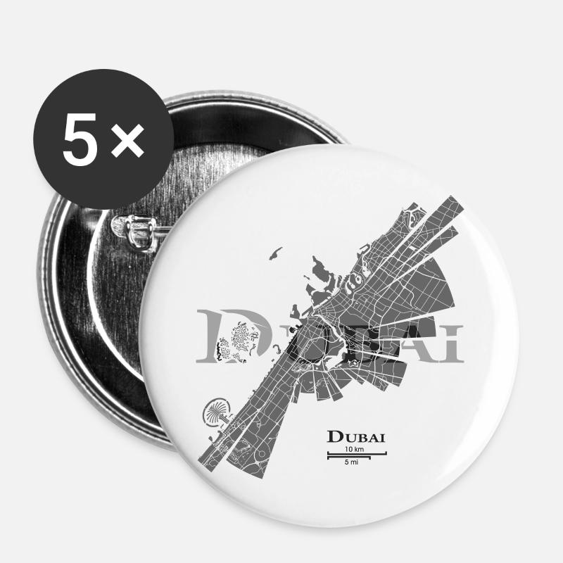Dubai Map - Buttons large 2.2''/56 mm (5-pack) - white