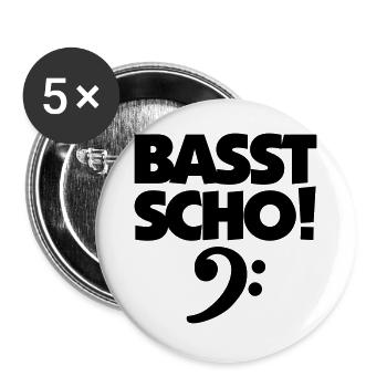 BASST SCHO! Bass Design für Bassisten - Buttons groß 56 mm (5er Pack) - Weiß - Vorne