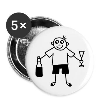 Mann mit Sektglas & Sektflasche - Buttons groß 56 mm (5er Pack) - Weiß - Vorne