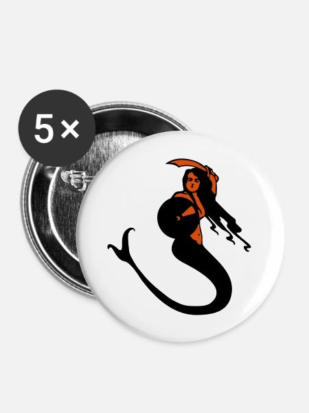 Polnische Zeichnung Meerjungfrau aus Warschau Pole - Buttons groß 56 mm (5er Pack) - Weiß
