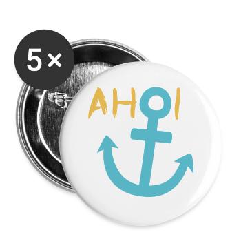 Ahoi Anker Meer Sommer Sonne Hafen See - Buttons groß 56 mm (5er Pack) - Weiß - Vorne