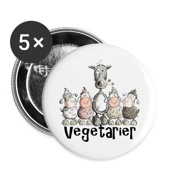 Vegetarier Wolf - Buttons groß 56 mm (5er Pack) - Weiß - Vorne
