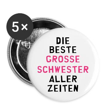 Kleine Schwester / Schwesterchen / Sis / Bruder - Buttons groß 56 mm (5er Pack) - Weiß - Vorne