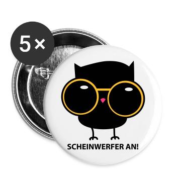 Eule mit Brille (b) - Buttons groß 56 mm (5er Pack) - Weiß - Vorne