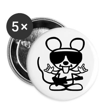 Coole Rock Maus - Buttons groß 56 mm (5er Pack) - Weiß - Vorne