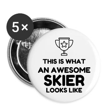 Skifahren Skifahrer Sport Ski Spieler - Buttons groß 56 mm (5er Pack) - Weiß - Vorne