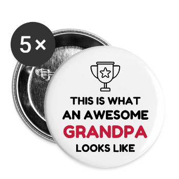 Papy Papi Grand-Père Retraite famille - Lot de 5 grands badges (56 mm) - blanc - Devant