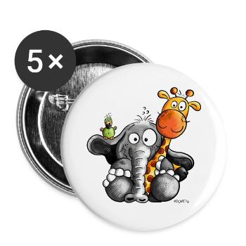 Elefant umarmt Giraffe - Buttons groß 56 mm (5er Pack) - Weiß - Vorne