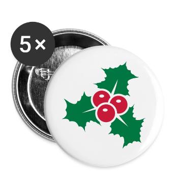 Stechpalmenblätter mit roten Beeren - Buttons groß 56 mm (5er Pack) - Weiß - Vorne