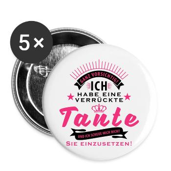 vorsicht_verrueckte_tante_01201701_2c - Buttons groß 56 mm (5er Pack) - Weiß - Vorne