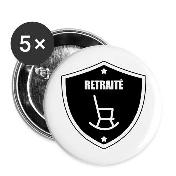 Ruhestand / Rentner / Rentnerin / Rente - Buttons groß 56 mm (5er Pack) - Weiß - Vorne