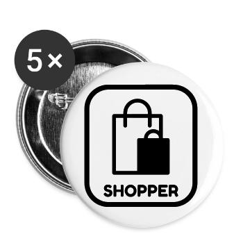 Shopping / Shoppeur / Magasin / Boutique - Lot de 5 grands badges (56 mm) - blanc - Devant