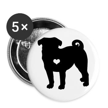Pug Pug cadeau de propriétaire de chien battement de coeur - Lot de 5 grands badges (56 mm) - blanc - Devant