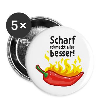 Chili – scharf schmeckt alles besser - Buttons groß 56 mm (5er Pack) - Weiß - Vorne