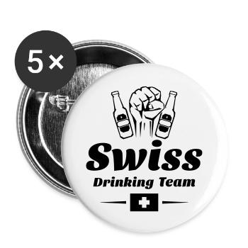 drinking team swiss - Buttons groß 56 mm (5er Pack) - Weiß - Vorne