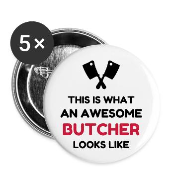 boucher / boucherie / charcutier / viande - Lot de 5 grands badges (56 mm) - blanc - Devant