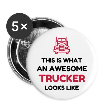 Trucker LKW Fahrer Routier Truck Camion Transport - Buttons large 2.2''/56 mm (5-pack) - white - Front