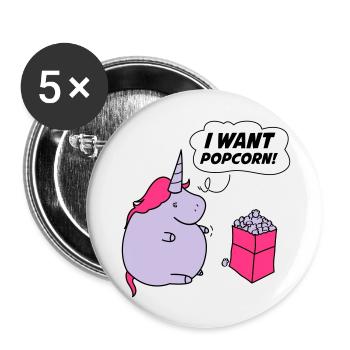 unicorn_want_popcorn_002 - Buttons groß 56 mm (5er Pack) - Weiß - Vorne