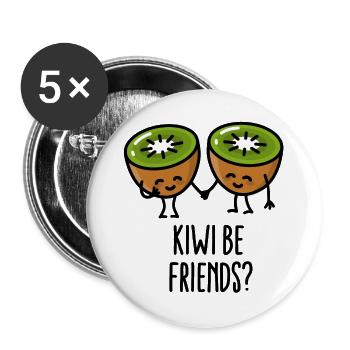 Kiwi be friends BFF Kawaii mignonne couple amour - Lot de 5 grands badges (56 mm) - blanc - Devant