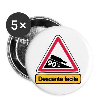 90 descente facile humour alcool - Lot de 5 grands badges (56 mm) - blanc - Devant