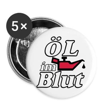 Auto Tuning Schrauber Kult Shirt, Öl im Blut (25) - Buttons groß 56 mm (5er Pack) - Weiß - Vorne