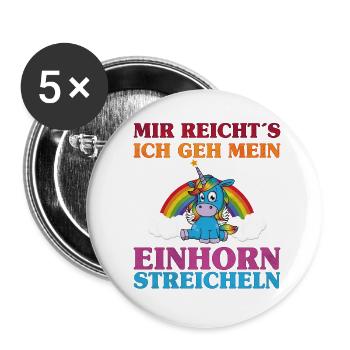 Einhorn streicheln | Fantasy Magic Fabelwesen - Buttons groß 56 mm (5er Pack) - Weiß - Vorne