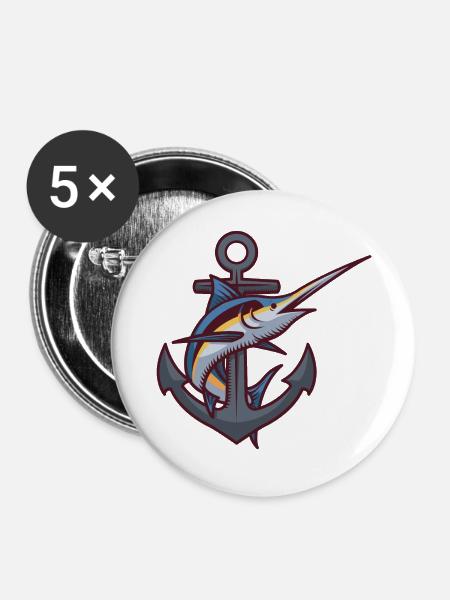 Verankerter Fisch - Buttons groß 56 mm (5er Pack) - Weiß