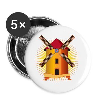 goldene Windmühle mit strahlendem Hintergrund - Buttons groß 56 mm (5er Pack) - Weiß - Vorne