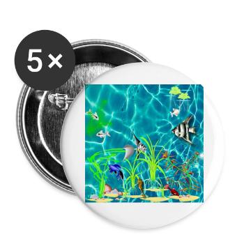 Tropischer Fischtank - Buttons groß 56 mm (5er Pack) - Weiß - Vorne