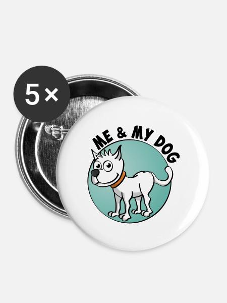 Ich und mein Hund. Fröhliche Zeichnung eines Hundes - Buttons groß 56 mm (5er Pack) - Weiß