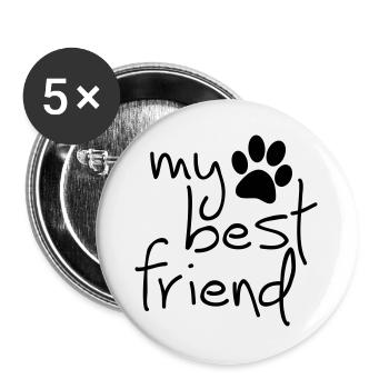 Slagon mon meilleur ami, j'aime mon chien ou mon chat - Lot de 5 grands badges (56 mm) - blanc - Devant