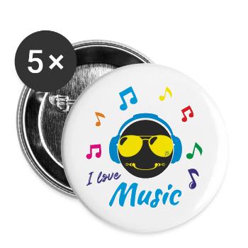 I love Music - Buttons large 2.2''/56 mm (5-pack) - white - Front
