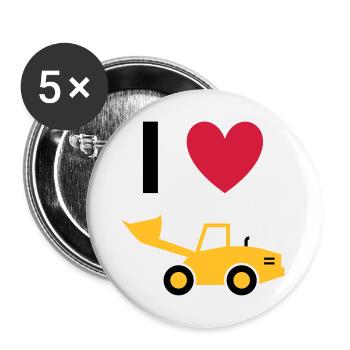 ★ Les couleurs de conception peuvent être modifiées ★ J'adore les chargeuses sur pneus - Lot de 5 grands badges (56 mm) - blanc - Devant