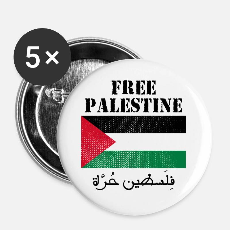 Free Palestine Flag - Buttons large 2.2''/56 mm (5-pack) - white