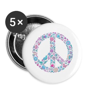 Flower Peace | Signe de paix Idée cadeau - Lot de 5 grands badges (56 mm) - blanc - Devant