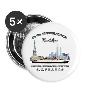 FRANKREICH PAQUEBOT NEW YORK - Buttons groß 56 mm (5er Pack) - Weiß - Vorne