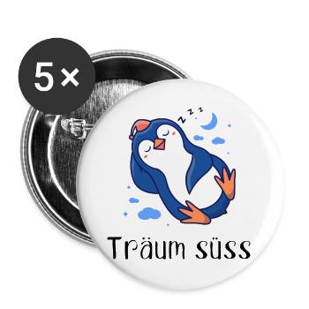 Gute Nacht Pinguine Nachthemd Schlafanzug Pyjama - Buttons groß 56 mm (5er Pack) - Weiß - Vorne