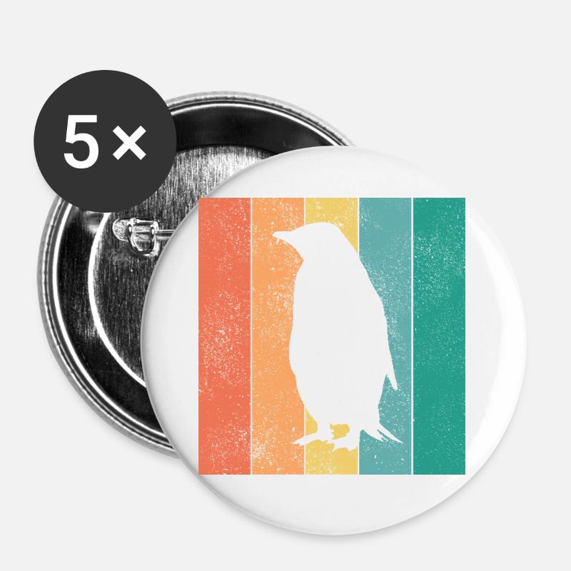 Penguin Penguins Animal Ice Pôle Sud Retro Gift - Lot de 5 grands badges (56 mm) - blanc