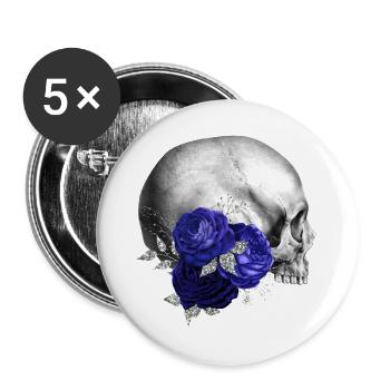 Indigo Rosen Schädel Design - Buttons groß 56 mm (5er Pack) - Weiß - Vorne