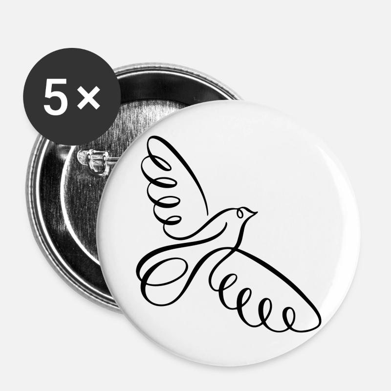 Pencil Line Art Bird - Buttons large 2.2''/56 mm (5-pack) - white