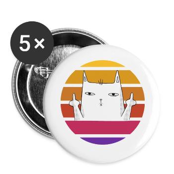 Vintage Katze mit Mittelfinger Retro Sonne Shirt - Buttons groß 56 mm (5er Pack) - Weiß - Vorne
